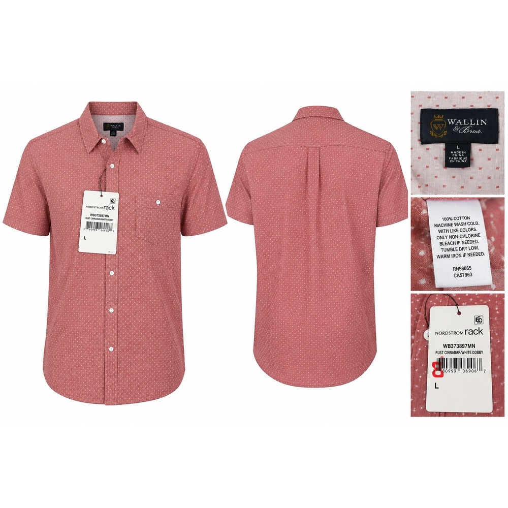 Wallin & Bros Mens L Pink Donny‎ Dot Button Down Shirt Cotton Coastal Preppy New